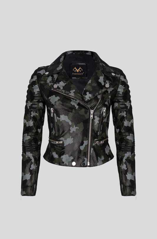 FERVENCY LEATHER MOTOR WOMEN JACKET MACAMOUFLAGE